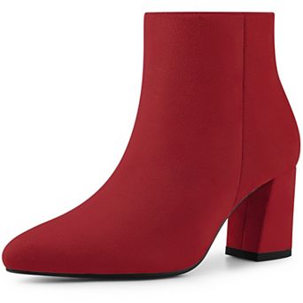 Women's Pointy Toe Side Zip Chunky Heels Ankle Boots