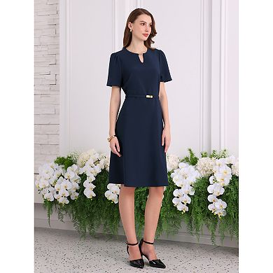 Women's Elegant A-Line Dress Choker V Neck Belted Wear to Work Fit and Flare Dresses