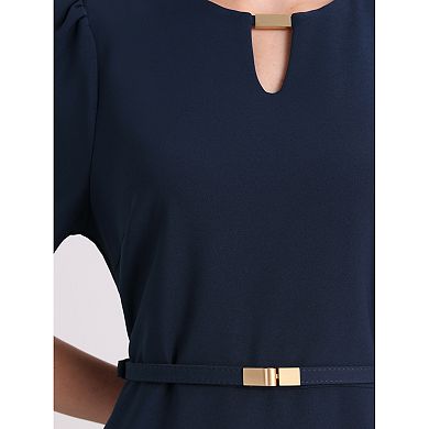Women's Elegant A-Line Dress Choker V Neck Belted Wear to Work Fit and Flare Dresses