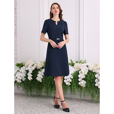 Women's Elegant A-Line Dress Choker V Neck Belted Wear to Work Fit and Flare Dresses
