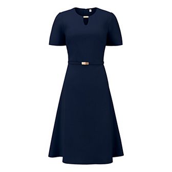 Women's Elegant A-Line Dress Choker V Neck Belted Wear to Work Fit and Flare Dresses