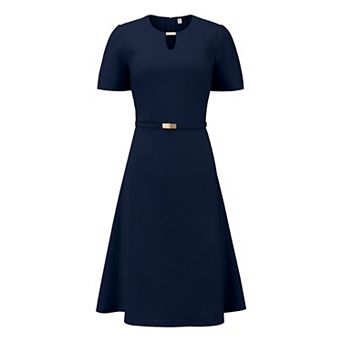 Women's Elegant A-Line Dress Choker V Neck Belted Wear to Work Fit and Flare Dresses