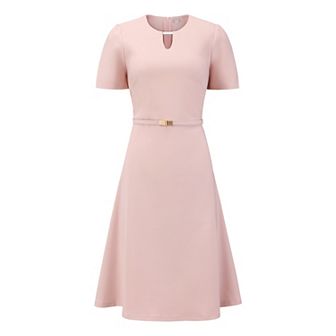 Women's Elegant A-Line Dress Choker V Neck Belted Wear to Work Fit and Flare Dresses