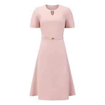 Women's Elegant A-Line Dress Choker V Neck Belted Wear to Work Fit and Flare Dresses