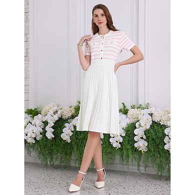 Women's Striped Sweater Dress Summer Short Sleeve Knit Flare Dresses
