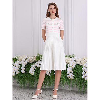 Women's Striped Sweater Dress Summer Short Sleeve Knit Flare Dresses