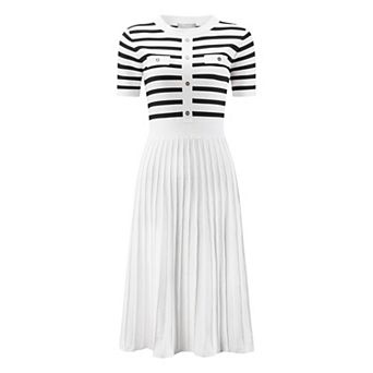 Women's Striped Sweater Dress Summer Short Sleeve Knit Flare Dresses