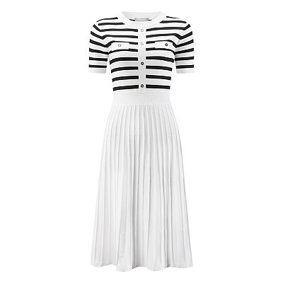 green emerald velvet dress Alaia Striped Mesh Fit and Flare Dress main image 1