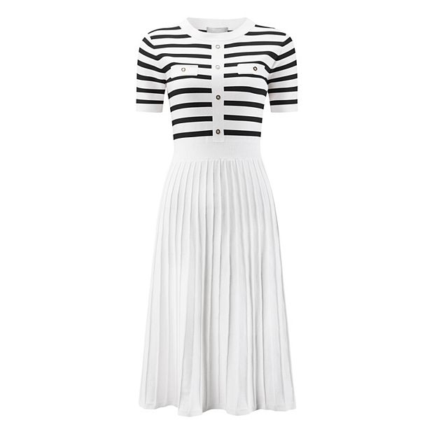 white blue polka dot dress Blue White Polka Dot Midi Dress With Sleeves