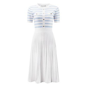 Women's Striped Sweater Dress Summer Short Sleeve Knit Flare Dresses