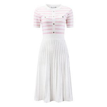 Women's Striped Sweater Dress Summer Short Sleeve Knit Flare Dresses