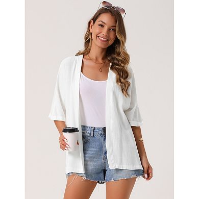 Women's Summer Linen Cardigan Short Sleeve Open Front Loose Cover Ups Lightweight Casual Outfits