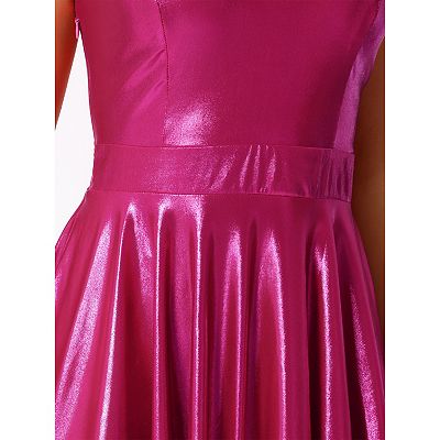 Metallic Dress for Women's High Waist Sleeveless Party Cocktail Mini Holographic  Dress