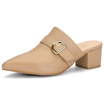 Women's Pointed Toe Slip on Block Heel Sandals Mules
