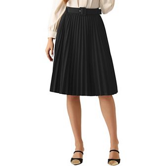 Women's Pleated Skirt Elastic High Waist Belt Casual Midi Skirts