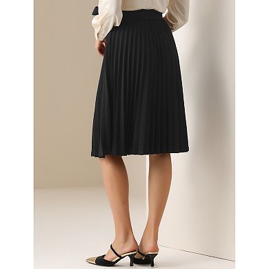Women's Pleated Skirt Elastic High Waist Belt Casual Midi Skirts