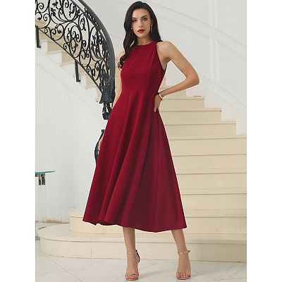 slim fit dress slacks Over The Horizon Thick Strap Ruched Midi Dress Red main image 0
