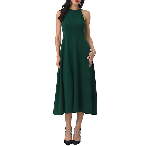 formal dress halter neck Zapaka Women Navy Satin Long Formal Dress Halter A Line Sleeveless Prom  Dress – ZAPAKA main image 1
