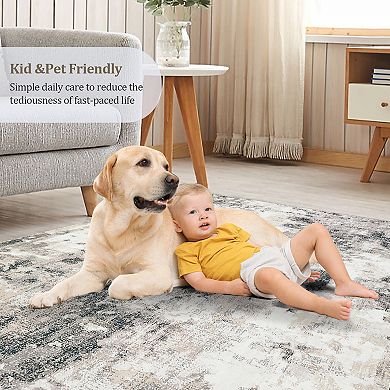 Garvee Modern Abstract Area Rug Washable Soft Low Pile Throw Carpet for Home Decor