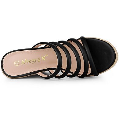 Women's Platform Strappy Slides Wedge Espadrille Wedges Nude Sandals