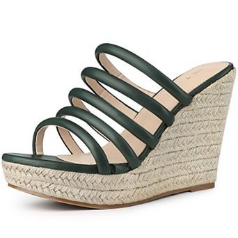 Women's Platform Strappy Slides Wedge Espadrille Wedges Nude Sandals