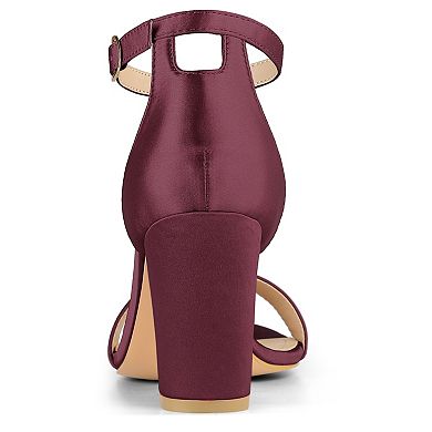 Women's Satin Open Toe Ankle Strap Chunky Heels Sandals