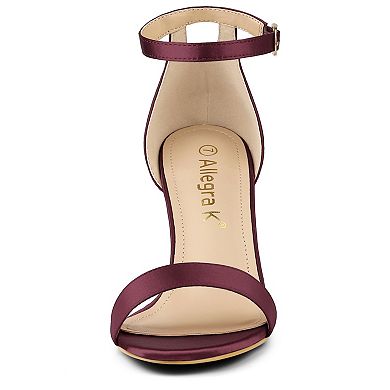 Women's Satin Open Toe Ankle Strap Chunky Heels Sandals