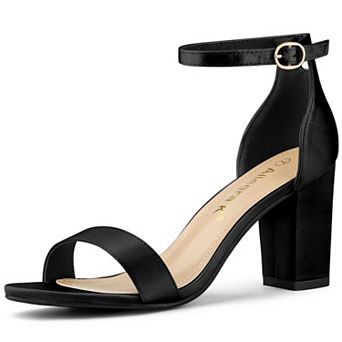Women's Satin Open Toe Ankle Strap Chunky Heels Sandals