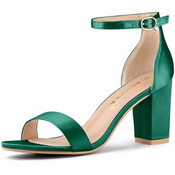 Women's Satin Open Toe Ankle Strap Chunky Heels Sandals