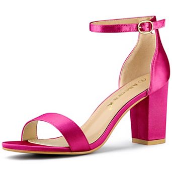 Women's Satin Open Toe Ankle Strap Chunky Heels Sandals