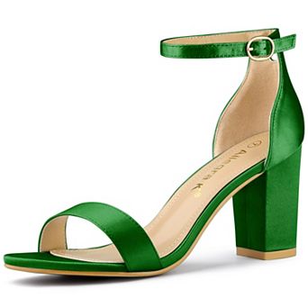 Women's Satin Open Toe Ankle Strap Chunky Heels Sandals