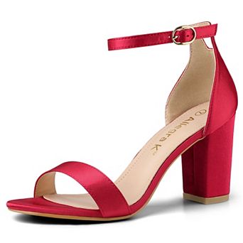 Women's Satin Open Toe Ankle Strap Chunky Heels Sandals