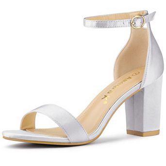 Women's Satin Open Toe Ankle Strap Chunky Heels Sandals