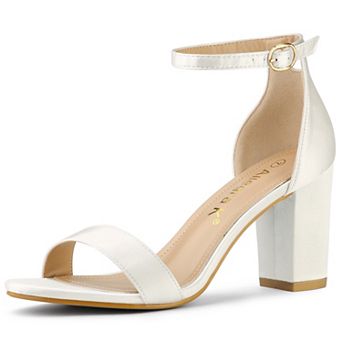Women's Satin Open Toe Ankle Strap Chunky Heels Sandals