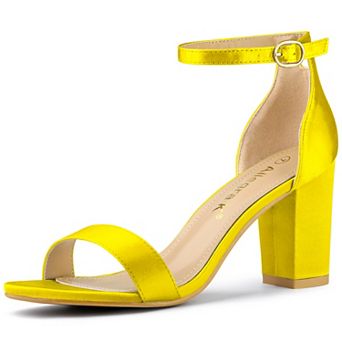 Women's Satin Open Toe Ankle Strap Chunky Heels Sandals