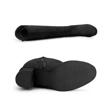 Women's Side Zipper Chunky Heel Knee High Boots