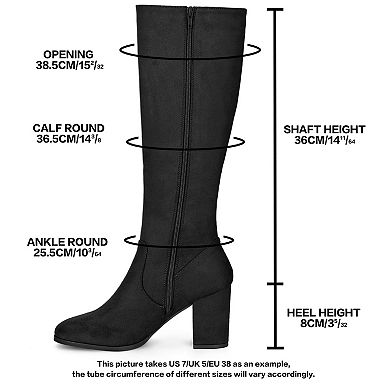 Women's Side Zipper Chunky Heel Knee High Boots