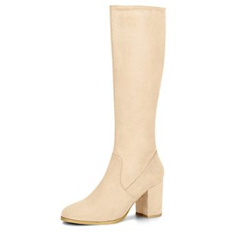 Women's Side Zipper Chunky Heel Knee High Boots