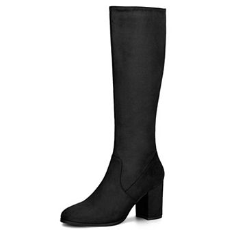 Women's Side Zipper Chunky Heel Knee High Boots
