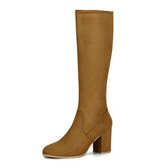 Women's Side Zipper Chunky Heel Knee High Boots