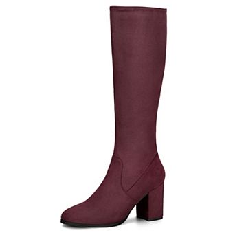 Women's Side Zipper Chunky Heel Knee High Boots