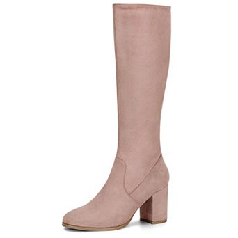 Women's Side Zipper Chunky Heel Knee High Boots