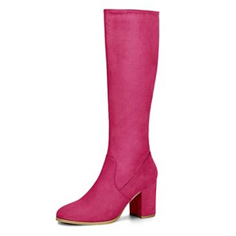 Women's Side Zipper Chunky Heel Knee High Boots