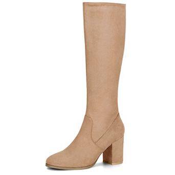Women's Side Zipper Chunky Heel Knee High Boots