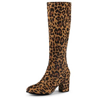 Women's Side Zipper Chunky Heel Knee High Boots