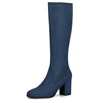 Women's Side Zipper Chunky Heel Knee High Boots