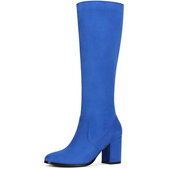 Women's Side Zipper Chunky Heel Knee High Boots