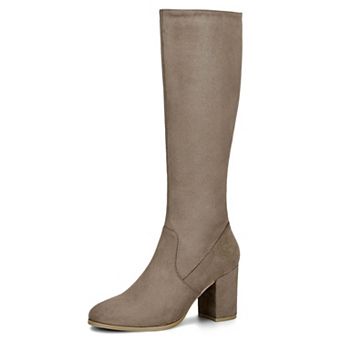 Women's Side Zipper Chunky Heel Knee High Boots