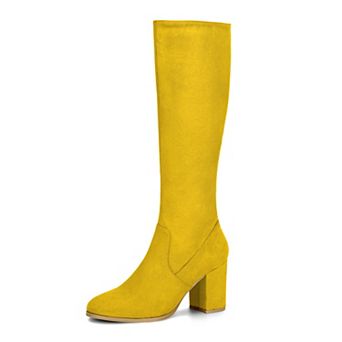 Women's Side Zipper Chunky Heel Knee High Boots