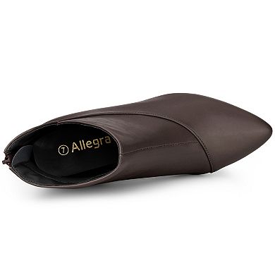 Women's Pointed Toe Zipper Wedge Heel Ankle Booties